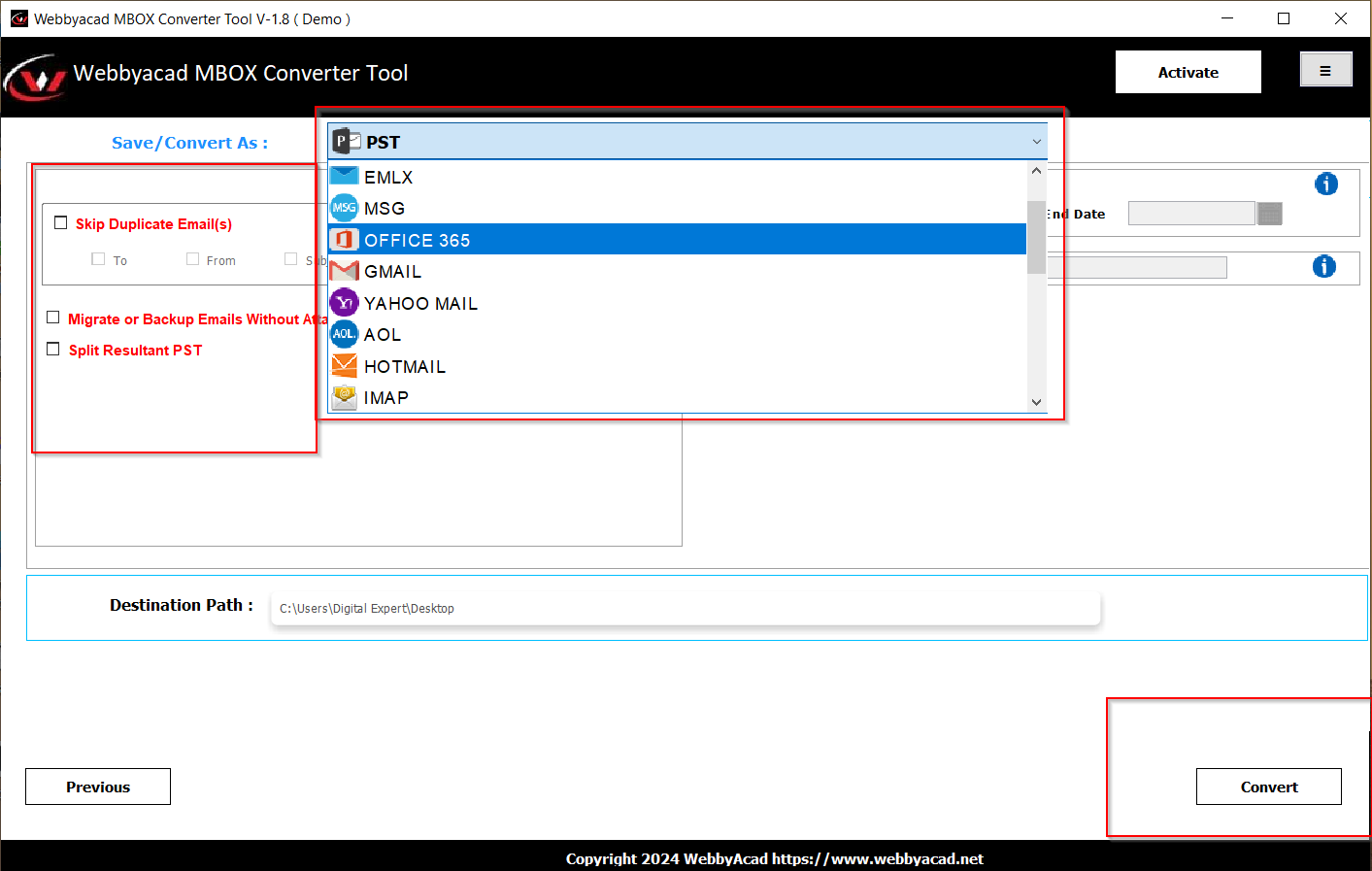 mbox file successfully