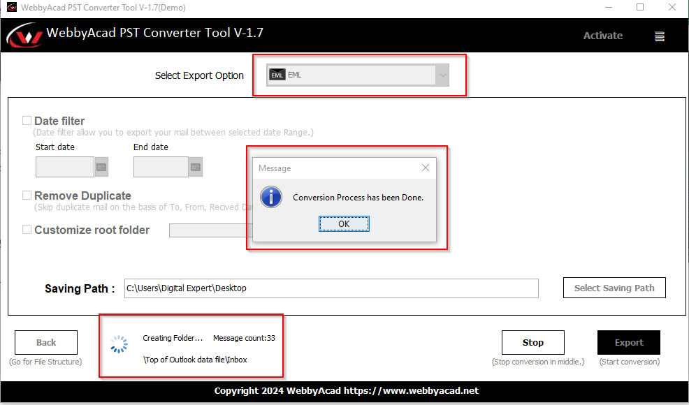 mbox file converted successfully