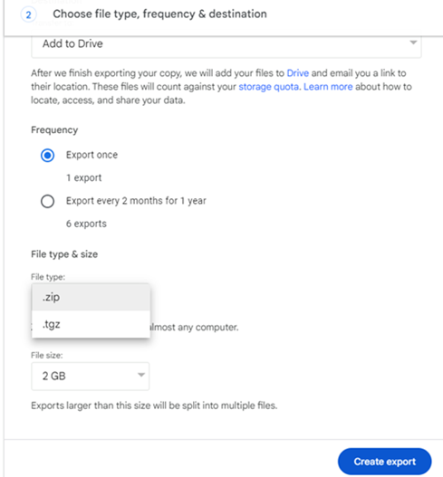 Download-google-takeout-emails-choose-file-type-and-designation